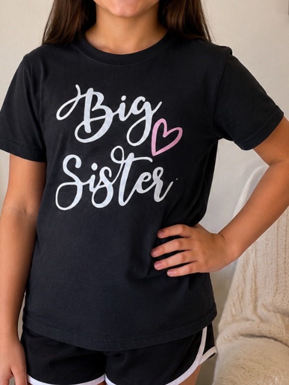 The Children’s Place Big Sister Graphic Tee Black Short Sleeve Youth XL 14 Cute